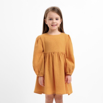 Платье для девочки KAFTAN «Муслин» с длинным рукавом, оранжевое, рост 110-116 см