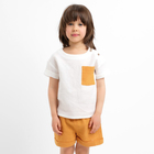 Костюм (футболка и шорты ) детский KAFTAN "Муслин", р.28 (86-92см) белый/горчичный - фото 26631628