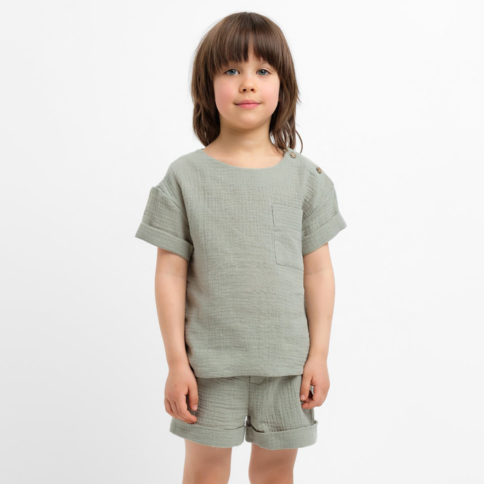 Костюм (футболка и шорты ) детский KAFTAN "Муслин", р.30 (98-104 см) зелёный - Фото 1