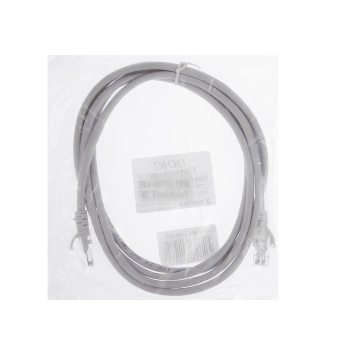 Патч-корд DORI, UTP 4 кат., RJ-45(m)-RJ-45(m), 2 м, серый - фото 51310015