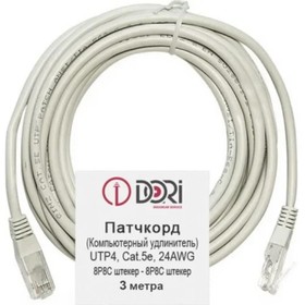 Патч-корд DORI, UTP 4 кат., RJ-45(m)-RJ-45(m), 3 м, серый 9577351