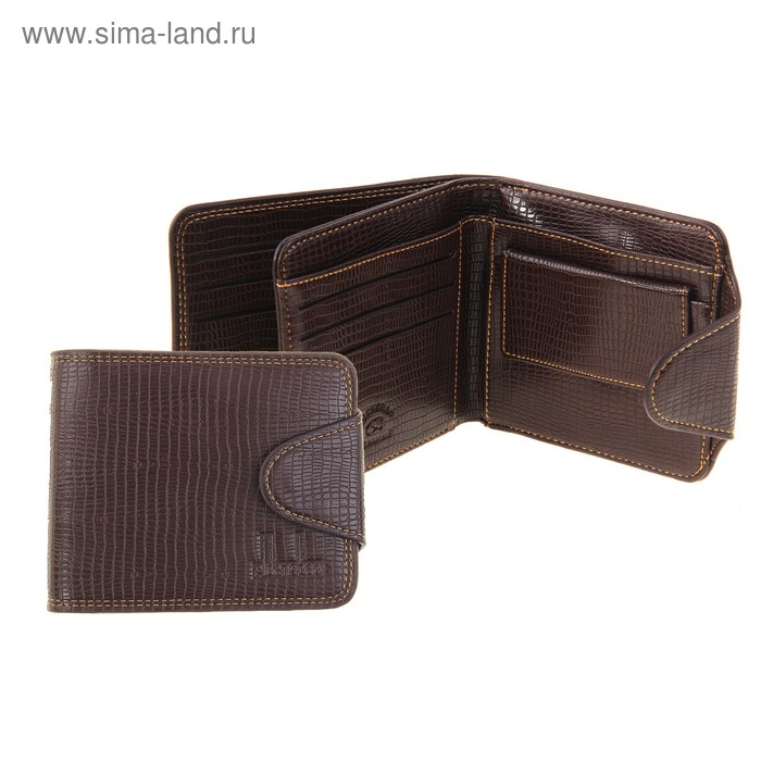 Кошелёк мужской "Змея" 2 отдела, отдел для кредиток, монетница, цвет коричневый - Фото 1