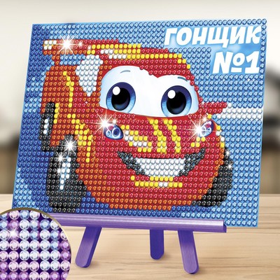 УЦЕНКА Алмазная мозаика для детей «Гонщик» + ёмкость, стержень с клеевой подушечкой
