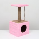 Домик для животных, с когтеточкой и полкой, джут, 32 х 32 х 64, розовый - Фото 2