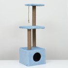 Домик для кошек с когтеточкой, с двумя полками, джут, 37 х 37 х 111 см, голубой - фото 10447933