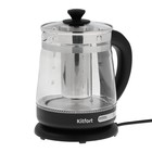Чайник электрический Kitfort KT-656, стекло, 1.5 л, 2200 Вт, регулировка t°, чёрно-серебр. - фото 9057149