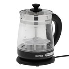 Чайник электрический Kitfort KT-656, стекло, 1.5 л, 2200 Вт, регулировка t°, чёрно-серебр. - фото 9057150