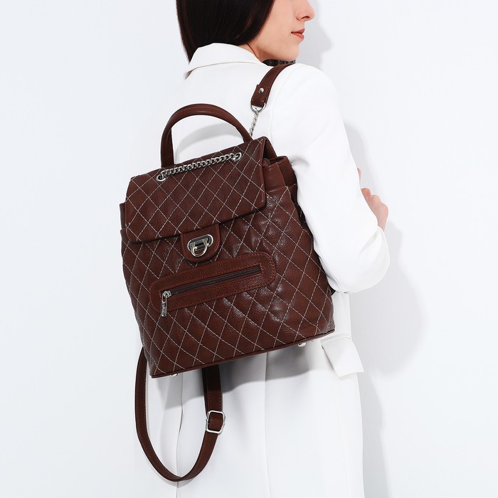 Рюкзак на застёжке, 2 наружных кармана, цвет коричневый - Фото 1