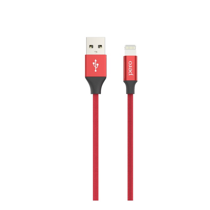 Кабель PERO DC-02, Lightning - USB, 2 А, 1 м, тканевая оплетка, красный - Фото 1