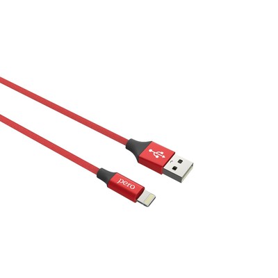 Кабель PERO DC-02, Lightning - USB, 2 А, 1 м, тканевая оплетка, красный