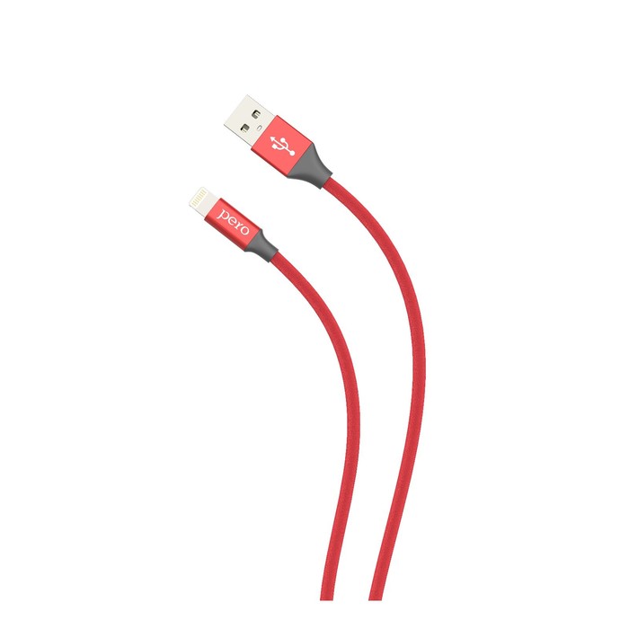 Кабель PERO DC-02, Lightning - USB, 2 А, 1 м, тканевая оплетка, красный - фото 51462351