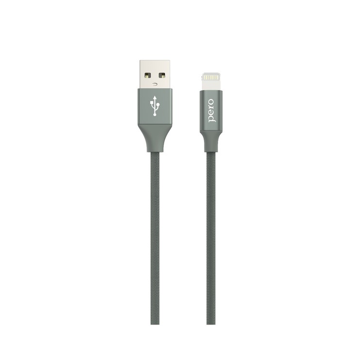 Кабель PERO DC-02, Lightning - USB, 2,4 А, 1 м, тканевая оплетка, серый - Фото 1