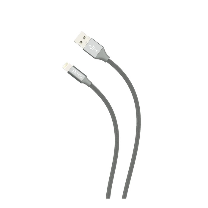 Кабель PERO DC-02, Lightning - USB, 2,4 А, 1 м, тканевая оплетка, серый - фото 51462357