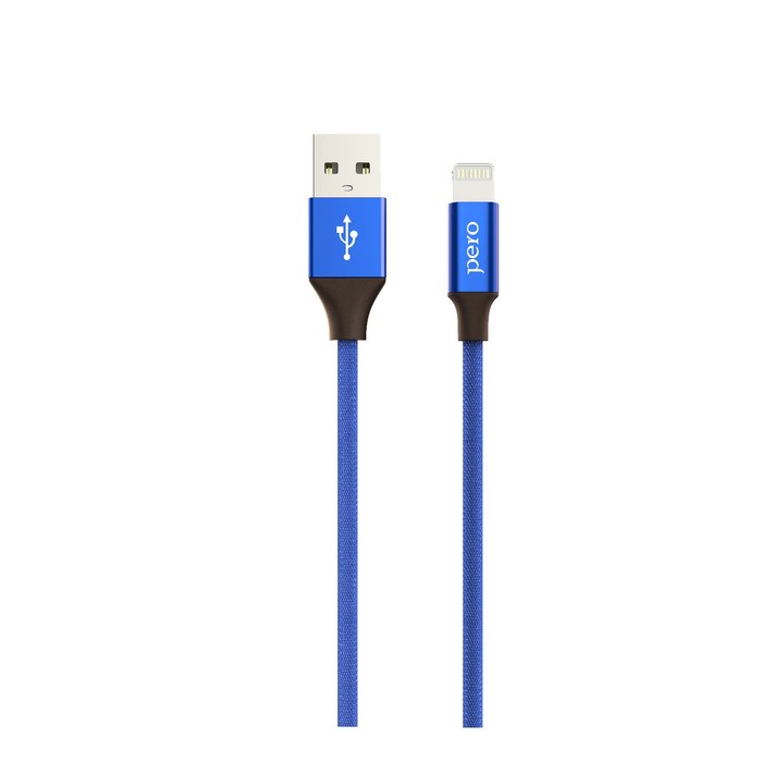 Кабель PERO DC-02, Lightning - USB, 2,4 А, 1 м, тканевая оплетка, синий - Фото 1
