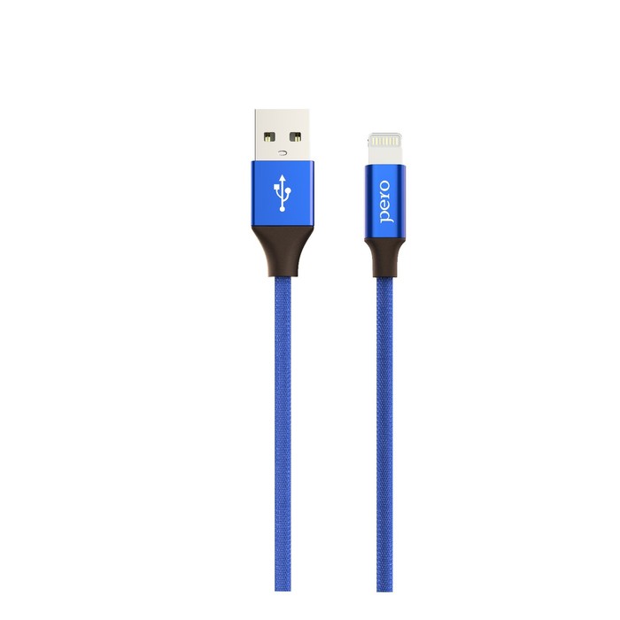 Кабель PERO DC-02, Lightning - USB, 2,4 А, 1 м, тканевая оплетка, синий