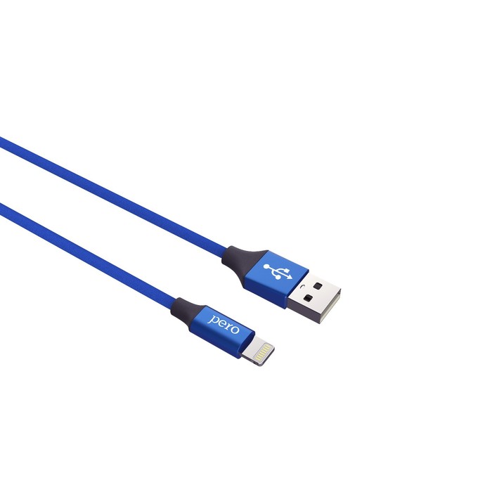 Кабель PERO DC-02, Lightning - USB, 2,4 А, 1 м, тканевая оплетка, синий - фото 51462362