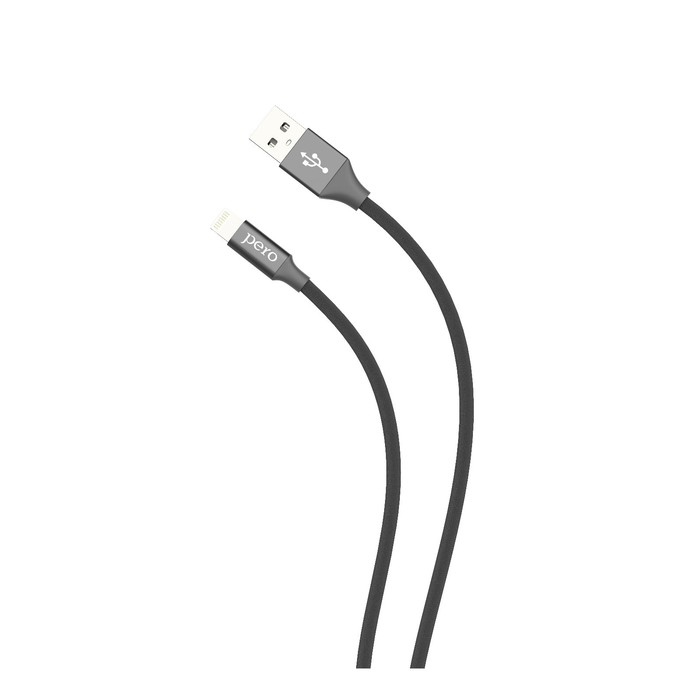 Кабель PERO DC-02, Lightning - USB, 2,4 А, 1 м, тканевая оплетка, черный - фото 51462369