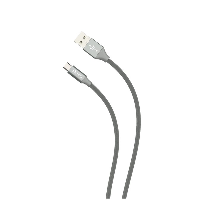 Кабель PERO DC-02, microUSB - USB, 2 А, 1 м, тканевая оплетка, серый - фото 51462381