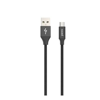 Кабель PERO DC-02, microUSB - USB, 2 А, 1 м, тканевая оплетка, чёрный