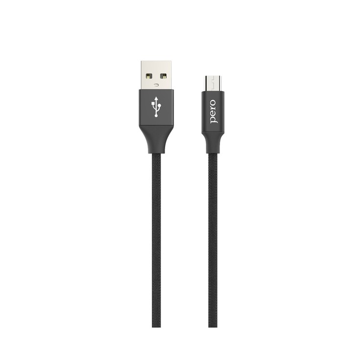 Кабель PERO DC-02, microUSB - USB, 2 А, 1 м, тканевая оплетка, черный - Фото 1