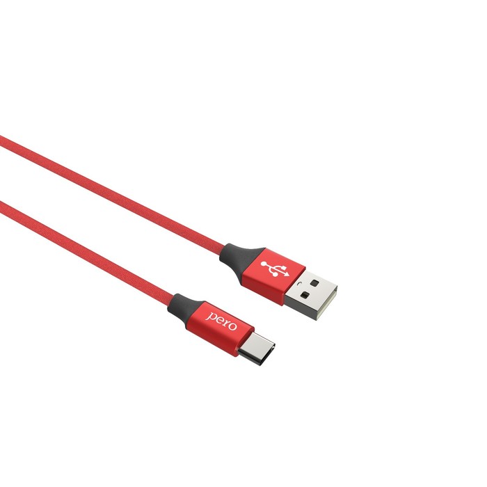 Кабель PERO DC-02, Type-C - USB, 3 А, 1 м, тканевая оплетка, красный - фото 51462392