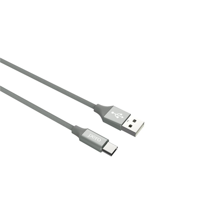 Кабель PERO DC-02, Type-C - USB, 2 А, 1 м, тканевая оплетка, серый - фото 51462398