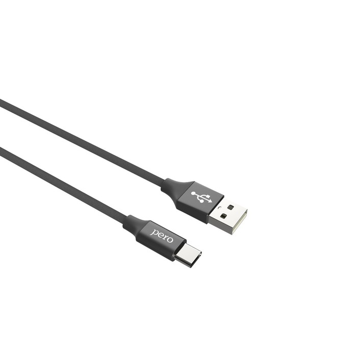 Кабель PERO DC-02, Type-C - USB, 2 А, 1 м, тканевая оплетка, черный - фото 51462412