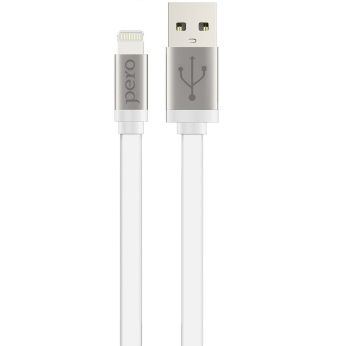 Кабель PERO DC-01, Lightning - USB, 1.2 А, 2 м, плоский, белый