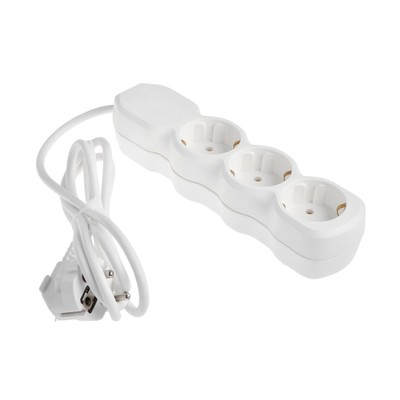 Удлинитель Luazon Lighting ECO, 3 розетки, 1.7 м, 10 А, 2200 Вт, ПВС 3×0.75 мм2, с заземлением, белый