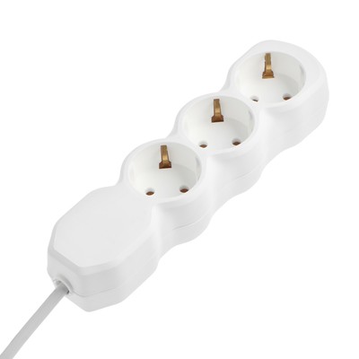 Удлинитель Luazon Lighting ECO, 3 розетки, 1.7 м, 10 А, 2200 Вт, ПВС 3×0.75 мм2, с заземлением, белый