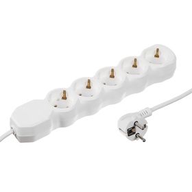 Удлинитель Luazon Lighting ECO,5 розеток,2 м,10 А,2200 Вт,ПВС 3х0.75мм2, с з/к белый 5350675