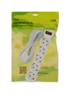 Удлинитель 5 розеток, 5 м, 10 А, 2200 Вт, ПВС 3х0.75 мм2, с з/к, белый - фото 809276506