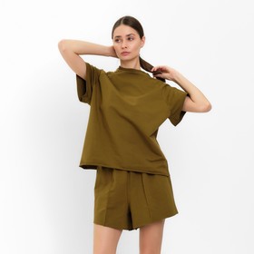 Комплект женский (майка, шорты) MINAKU: Casual Collection, хаки, размер 46