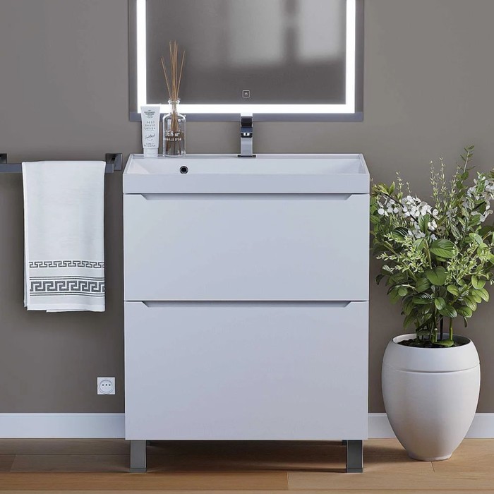 Тумба под раковину Uperwood Tanos, 70 см, напольная, белая, 2 ящика - Фото 1