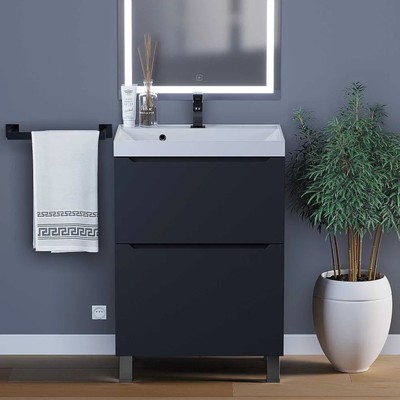 Тумба под раковину Uperwood Tanos, 60 см, напольная, чёрная матовая, 2 ящика