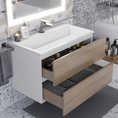 Тумба подвесная Uperwood, под раковину Uperwood Barsa 80, цвет белый/дуб сонома