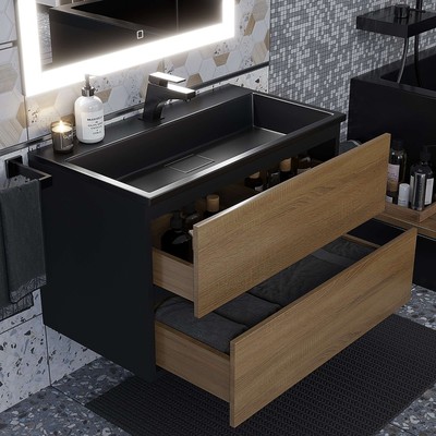 Тумба подвесная Uperwood, под раковину Uperwood Barsa 80, цвет чёрный/дуб сонома