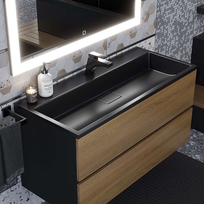 Тумба подвесная Uperwood, под раковину Uperwood Barsa 100, цвет чёрный/дуб сонома