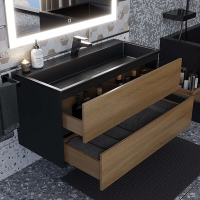 Тумба подвесная Uperwood, под раковину Uperwood Barsa 100, цвет чёрный/дуб сонома