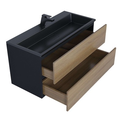 Тумба подвесная Uperwood, под раковину Uperwood Barsa 100, цвет чёрный/дуб сонома