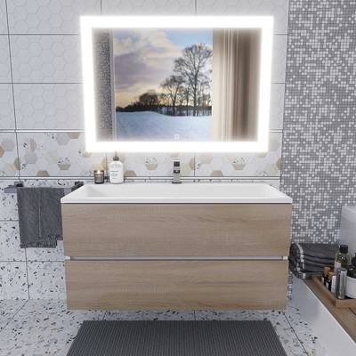 Тумба подвесная Uperwood, с раковиной Uperwood Barsa 100, цвет белый/дуб сонома