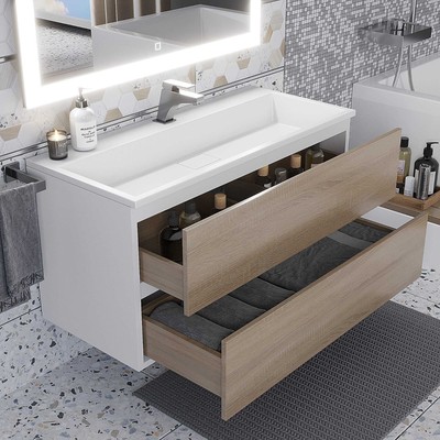 Тумба подвесная Uperwood, с раковиной Uperwood Barsa 100, цвет белый/дуб сонома