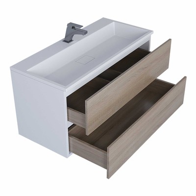 Тумба подвесная Uperwood, с раковиной Uperwood Barsa 100, цвет белый/дуб сонома
