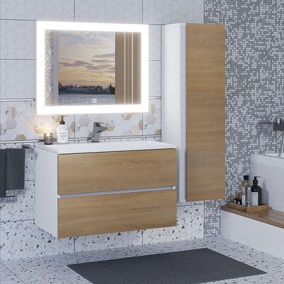 Шкаф - пенал подвесной Uperwood Barsa, 350×280×1200 мм, цвет белый/дуб сонома