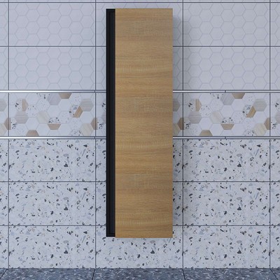 Шкаф - пенал подвесной Uperwood Barsa, 350×280×1200 мм, цвет чёрный/дуб сонома