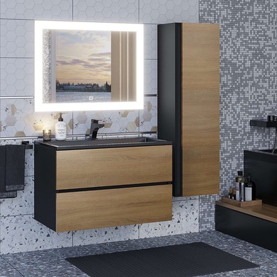 Шкаф - пенал подвесной Uperwood Barsa, 350×280×1200 мм, цвет чёрный/дуб сонома
