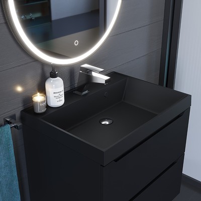 Раковина Uperwood Classic Quartz 60 см, кварцевая, черная матовая, уголь