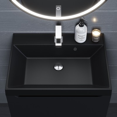 Раковина Uperwood Classic Quartz 60 см, кварцевая, черная матовая, уголь
