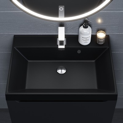 Раковина Uperwood Classic Quartz 60 см, кварцевая, черная матовая, космос
