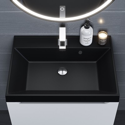 Раковина Uperwood Classic Quartz 60 см, кварцевая, черная матовая, космос